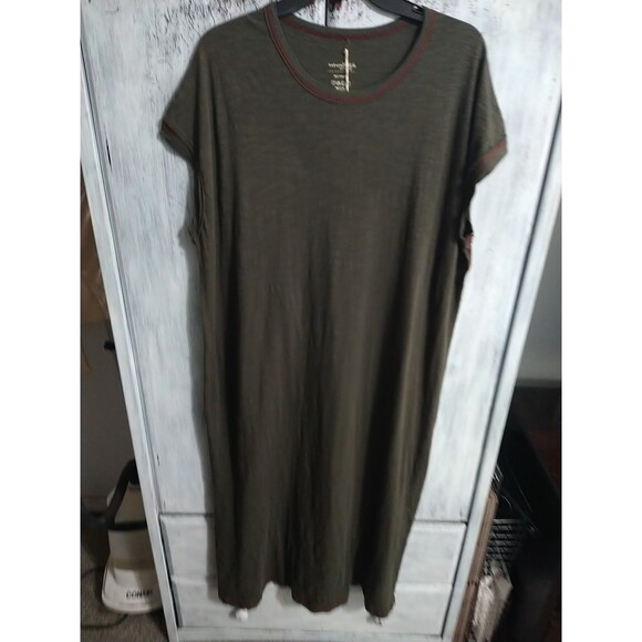 Natural Life Sleeveless Maxi Dress Medium Olive Green Distressed Logan Look Y2K - Picture 2 of 10